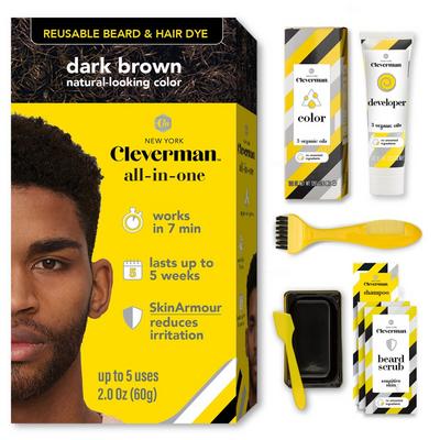 Cleverman Coarse & Coily Hair · Reusable Beard & Hair Dye Kit – 4 Uses, 7-Min Natural Gray Coverage