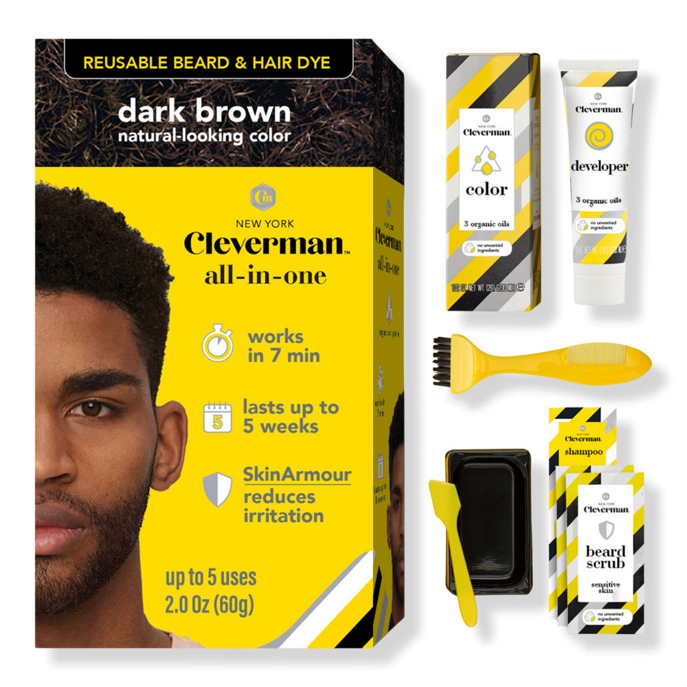 Cleverman Coarse & Coily Hair Reusable Beard & Hair Dye Kit - Dark Brown