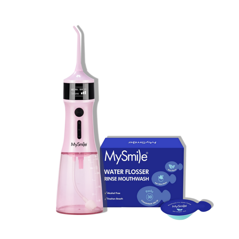 Mysmile Lp221 Cordless Uvc Sterilizable Water Flosser With Mouthwash Pods Bundle - Pink In Pink
