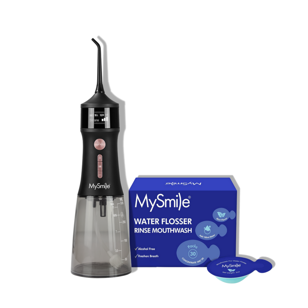 Mysmile Lp221 Cordless Uvc Sterilizable Water Flosser With Mouthwash Pods Bundle - Black In Black
