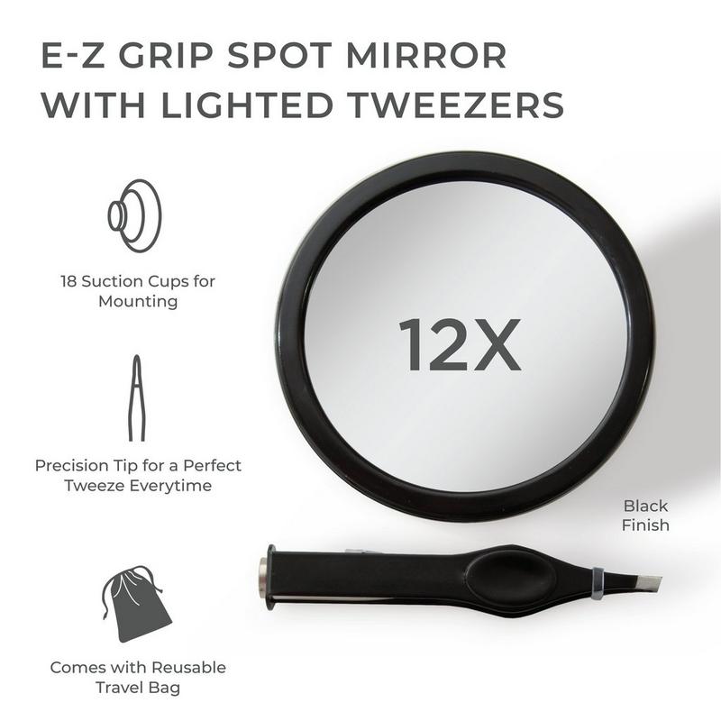 Zadro - Black Compact Mirror with 12X Magnification & LED Tweezer