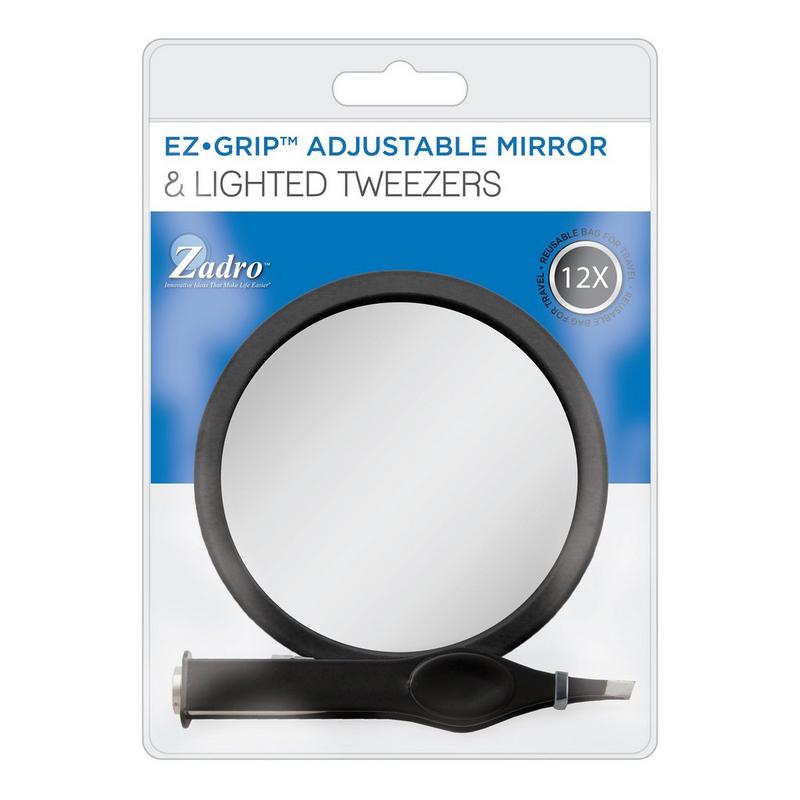 Zadro - Black Compact Mirror with 12X Magnification & LED Tweezer