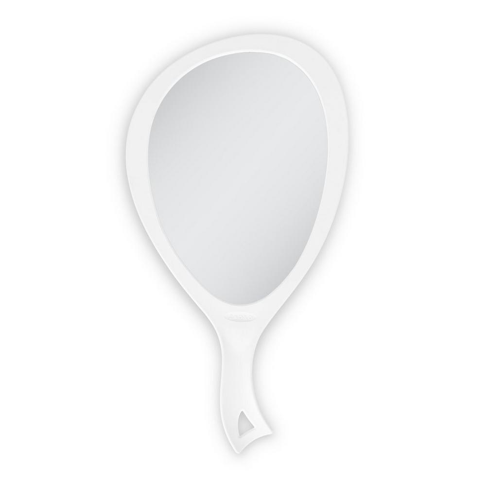 Zadro Large Teardrop Handheld Mirror With Curved Handle - White In White