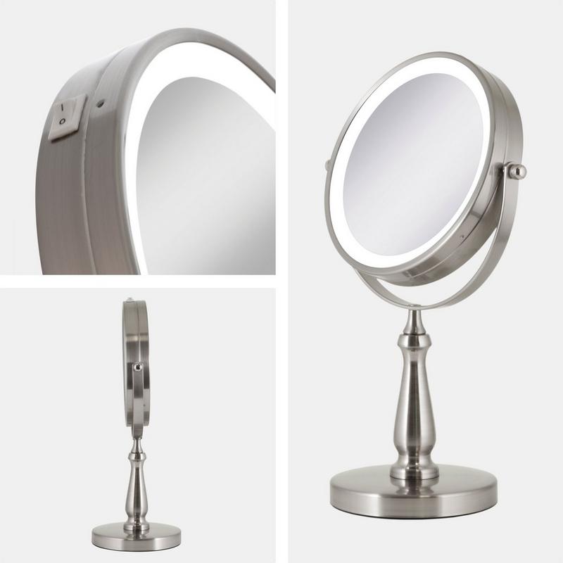 Zadro - Satin Nickel LED Lighted Makeup Mirror with 8X/1X