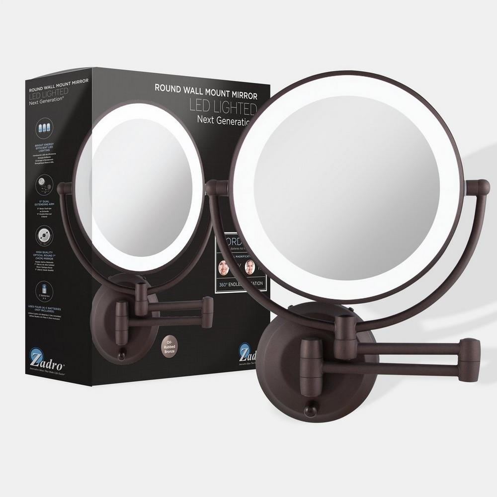 Zadro Lighted Wall Mounted Makeup Mirror With 10x/1x Battery/cord - Oil Rubbed Bronze