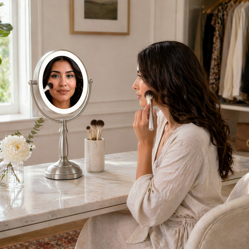 Zadro - Satin Nickel Classic Lighted Makeup Mirror with 12X/1X