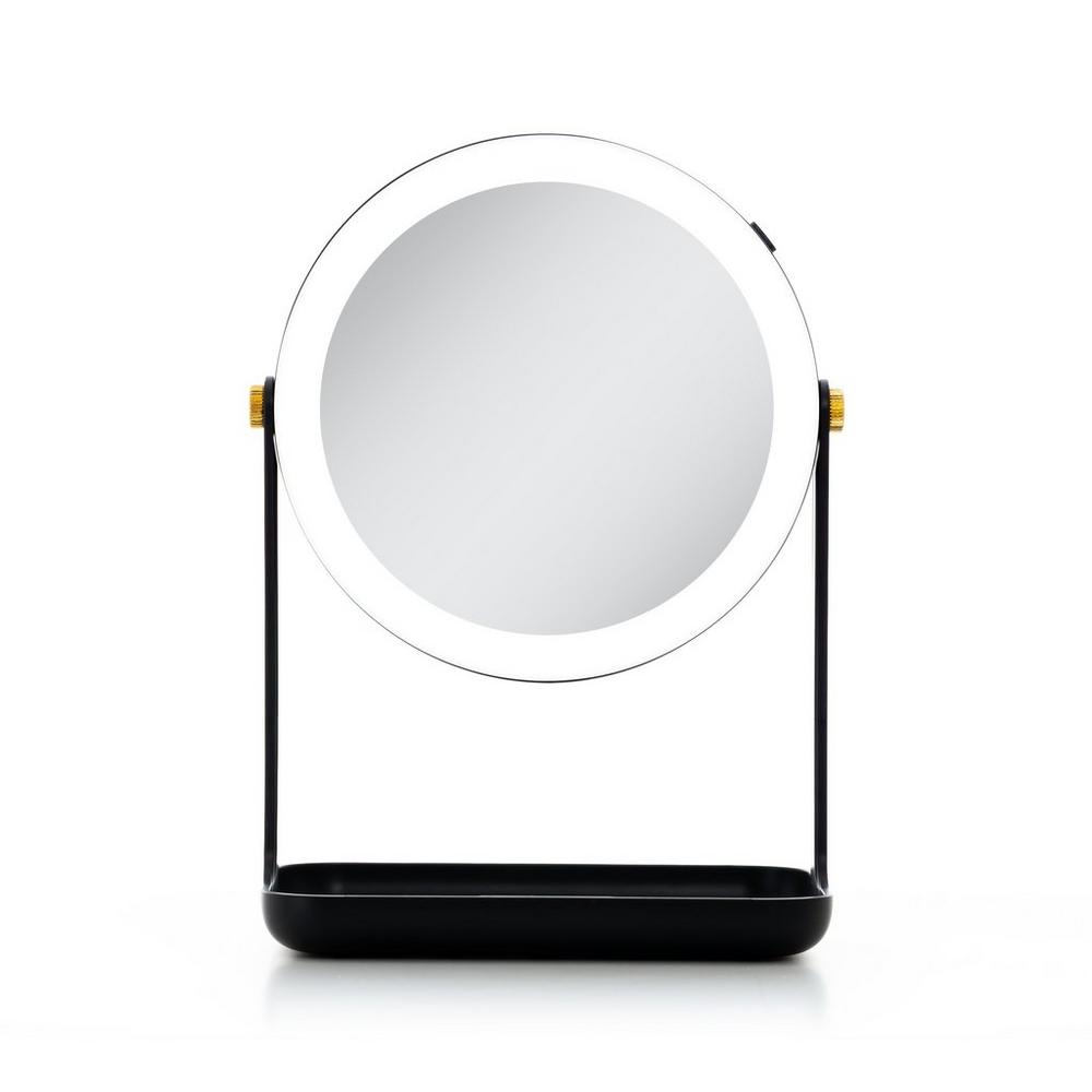 Zadro Led Lighted Makeup Mirror With 5x/1x, Tray & Phone Holder - Black In Metallic