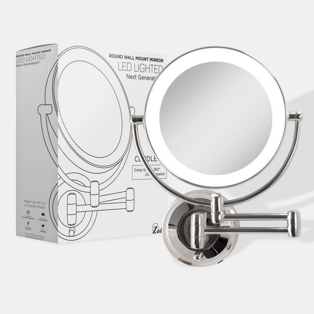 Zadro Lighted Wall Mounted Makeup Mirror With 10x/1x Battery/cord - Chrome In Silver