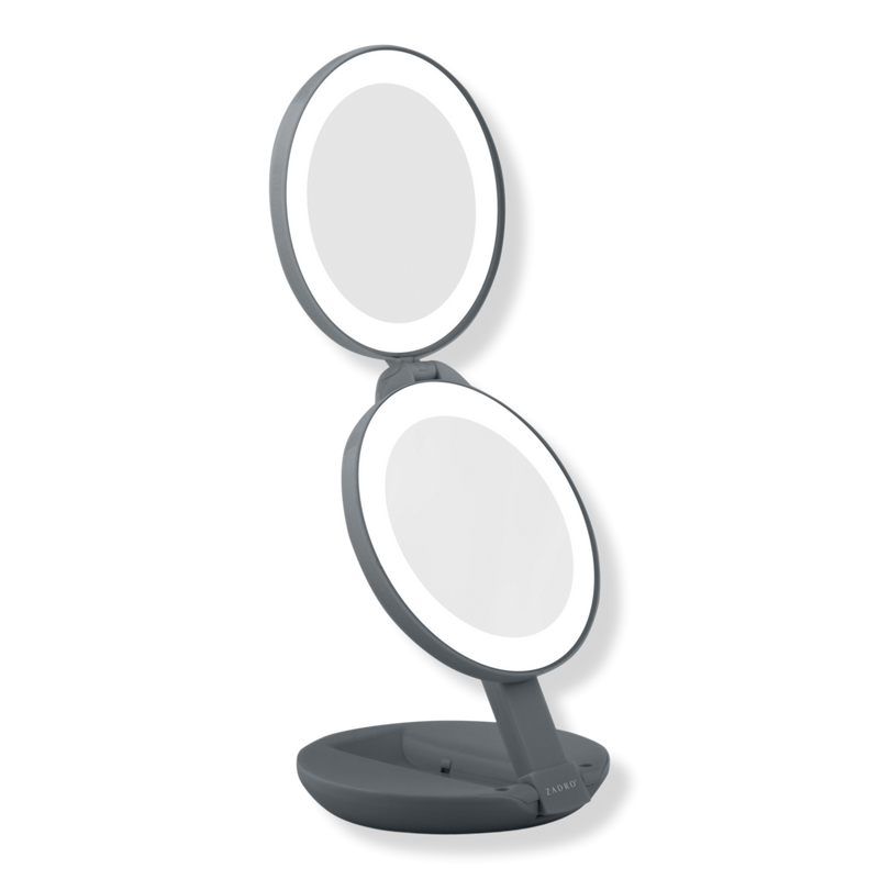 Zadro - Black Shadow Folding LED Lighted Travel Mirror with 10X/1X