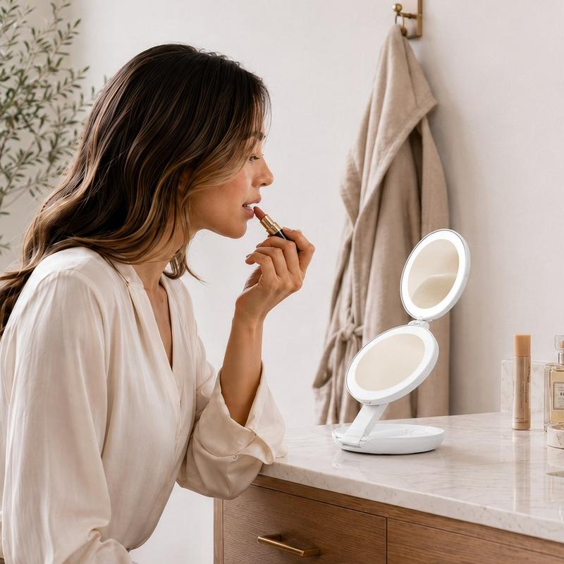 Zadro - Black Shadow Folding LED Lighted Travel Mirror with 10X/1X