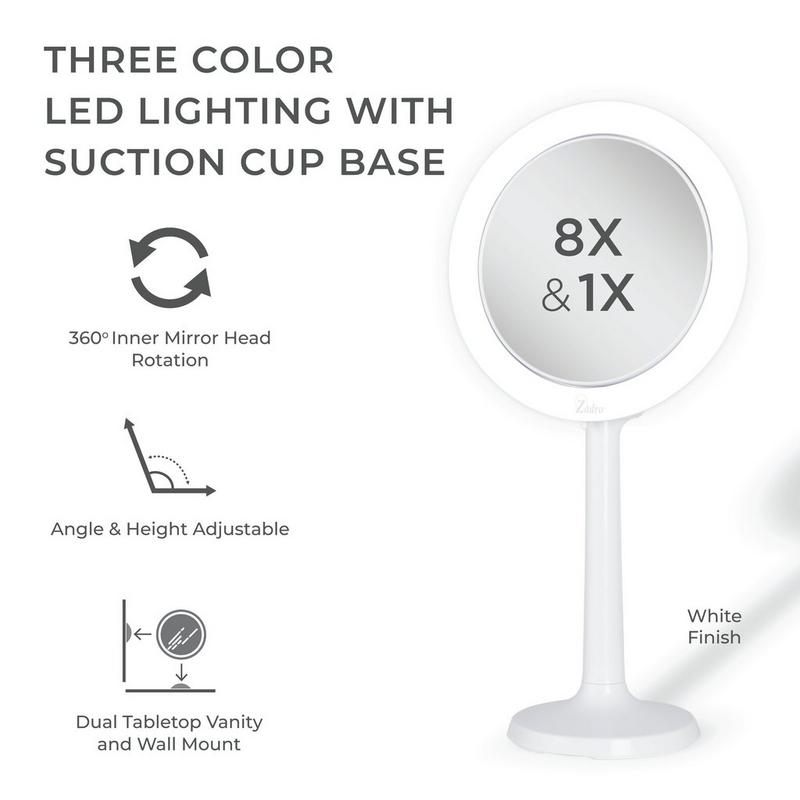 Zadro - White Hudson, LED Lighted Makeup Mirror with 8X/1X