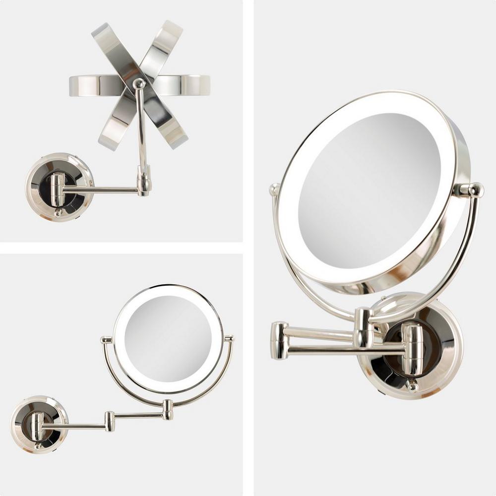 Lighted Wall Mounted Makeup Mirror with 10X/1X Battery/Cord - Polished Nickel