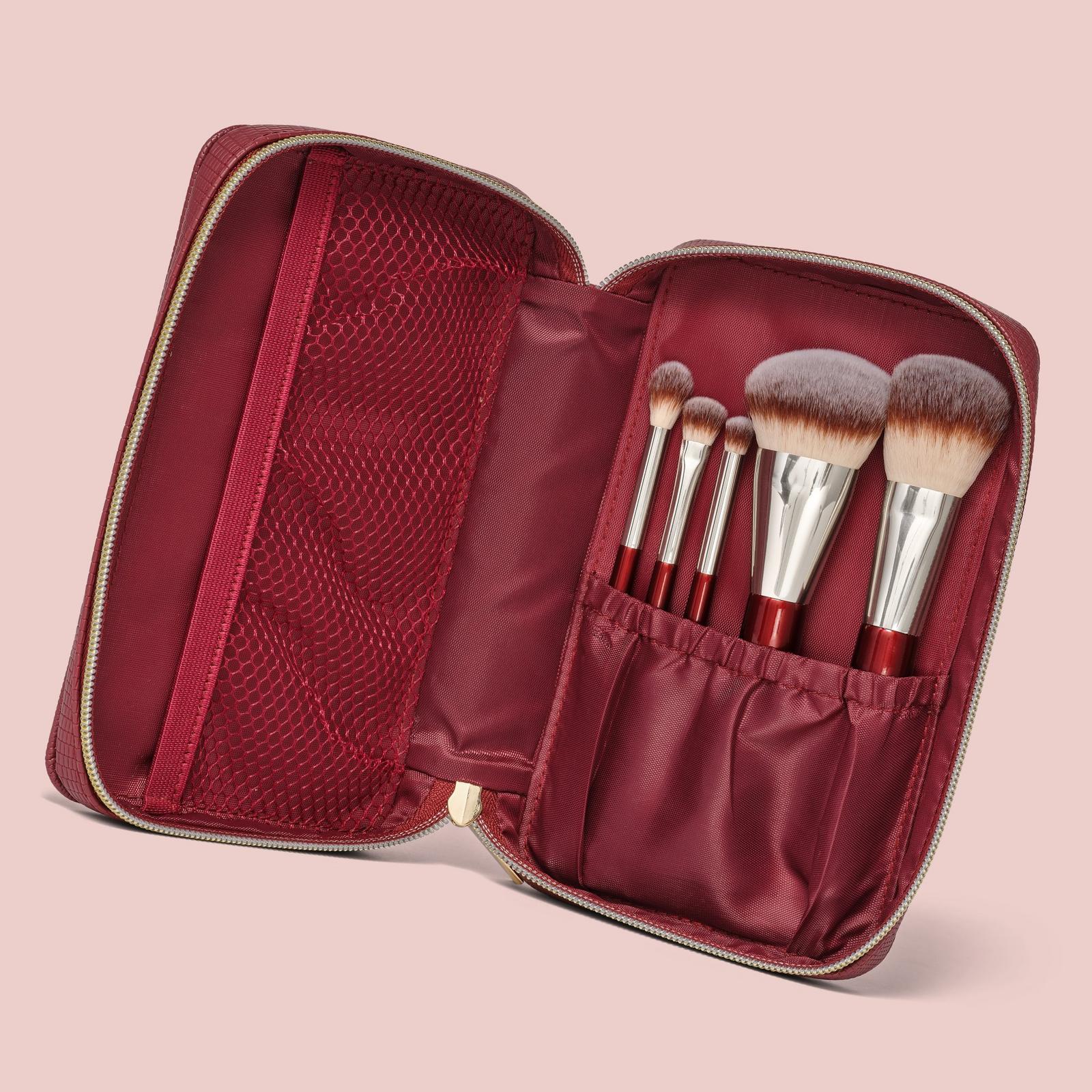 Travel Brush Set with Vegan Leather Pouch