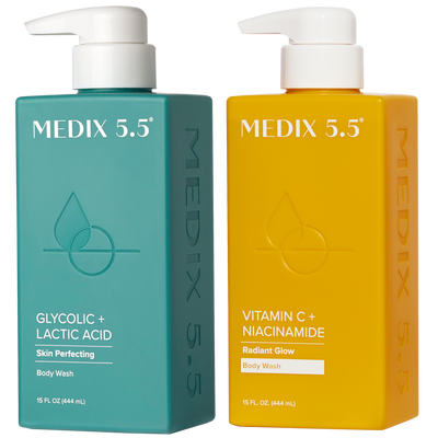 Medix 5.5 Cleanse + Glow Duo | Vitamin C + Niacinamide Body Wash, Glycolic + Lactic Acid Body Wash