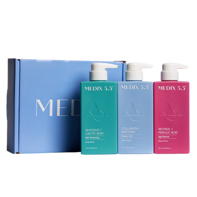 Medix 5.5 Smooth + Firm Gift Set | Glycolic Acid Body Wash, Retinol Body Cream, Collagen Body Cream