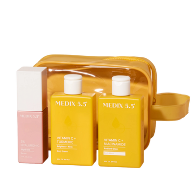 Medix 5.5 Glow On-The-Go Travel Set | Vitamin C Body Wash, Vit C Body Cream, Hyaluronic Acid Serum
