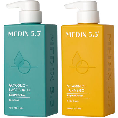 Medix 5.5 Smooth + Glow Duo | Glycolic + Lactic Acid Body Wash, Vitamin C + Turmeric Body Cream