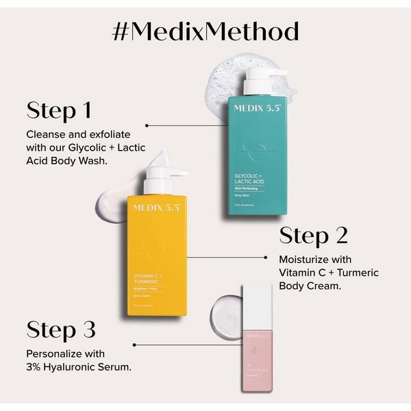 Medix 5.5 Smooth + Glow Duo | Glycolic + Lactic Acid Body Wash, Vitamin C + Turmeric Body Cream #8