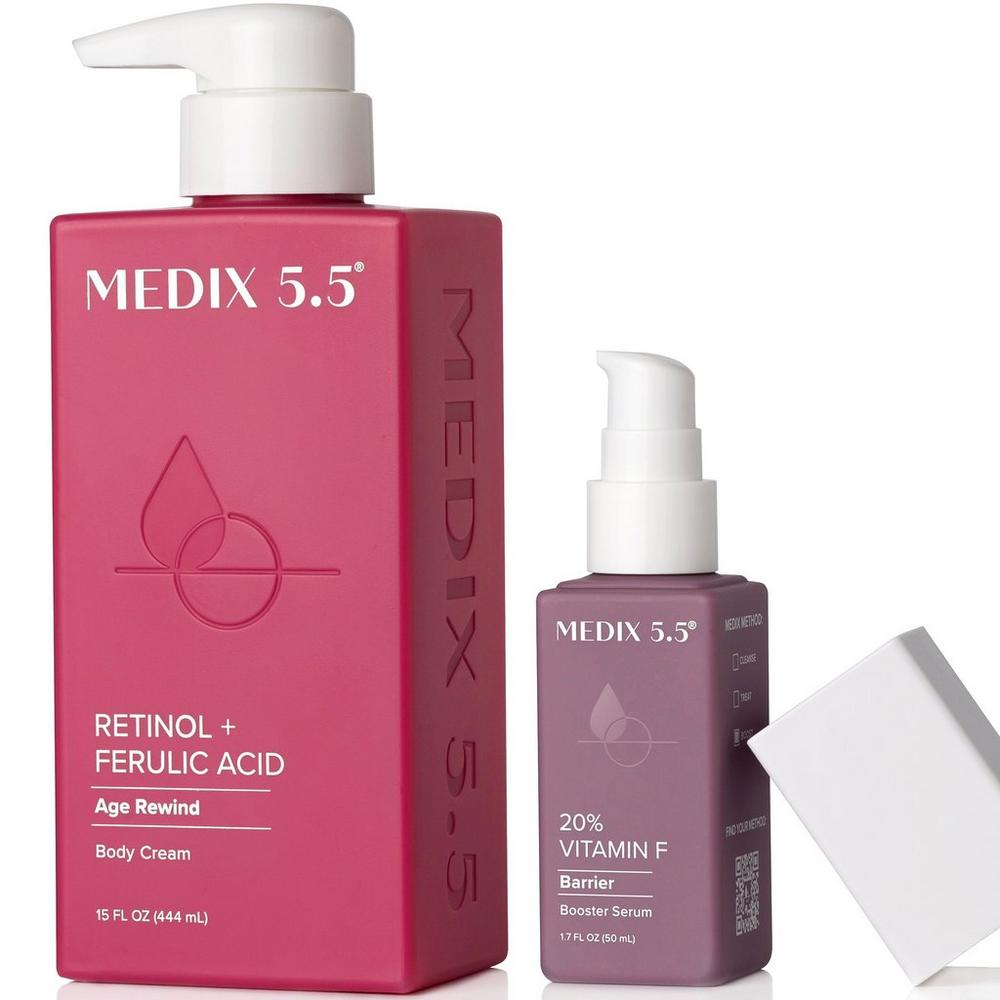 Medix 5.5 Support + Firm Duo | Retinol + Ferulic Acid Body Cream, 20% Vitamin F Serum In Transparent