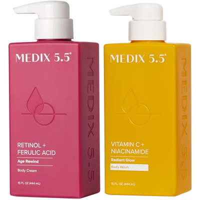Medix 5.5 Firm + Glow Duo | Retinol + Ferulic Acid Body Cream, Vitamin C + Niacinamide Body Wash