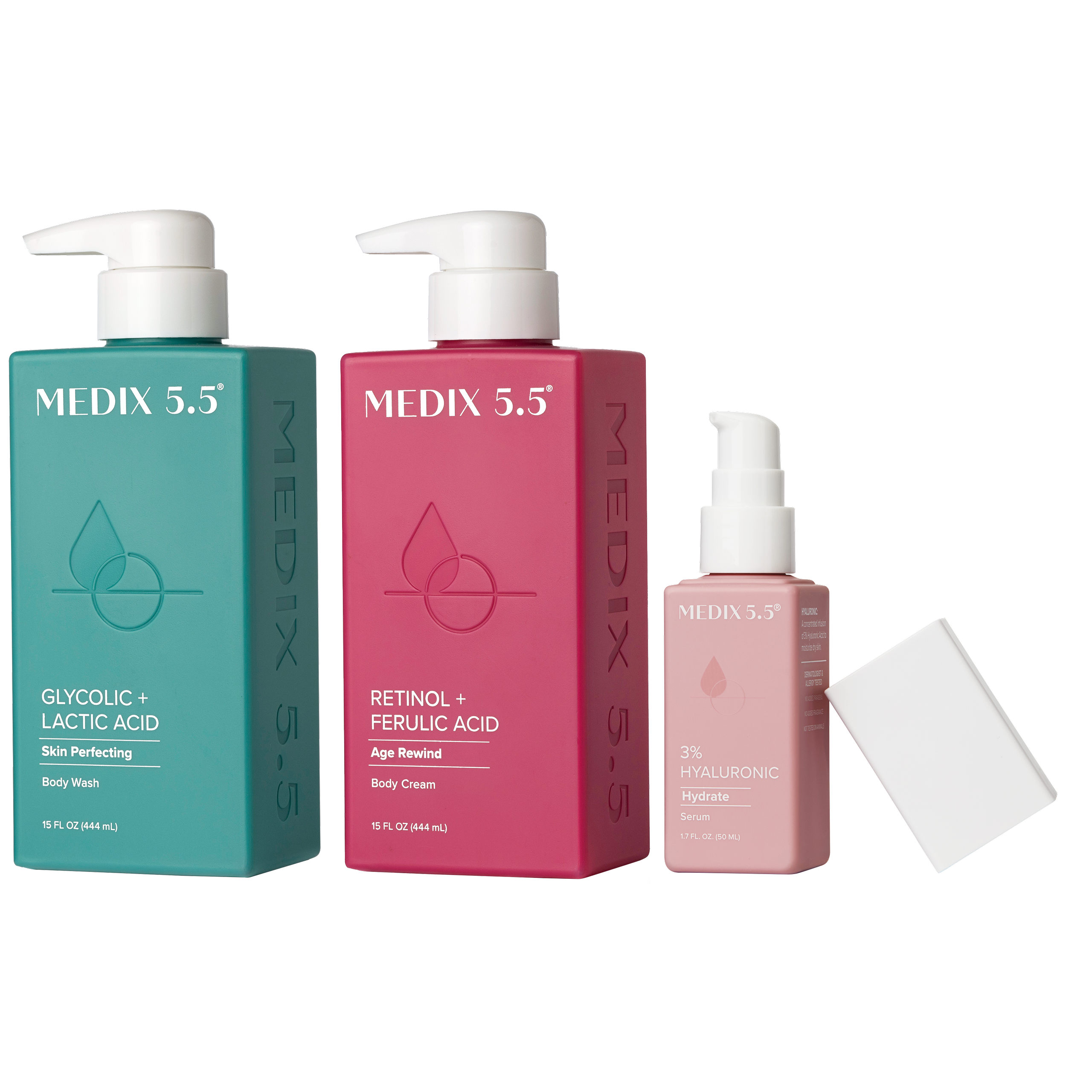 Medix 5.5 Smooth + Hydrate Trio | Glycolic Body Wash, Retinol Body Cream, 3% Hyaluronic Acid Serum #1