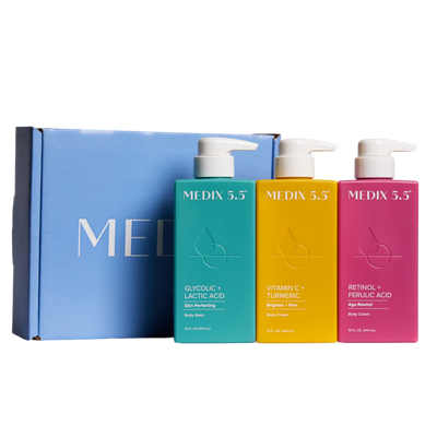 Medix 5.5 Smooth + Glow Gift Set | Glycolic Acid Body Wash, Retinol Body Cream, Vitamin C Body Cream