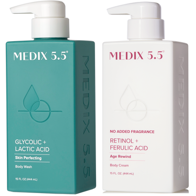 Medix 5.5 Firm + Smooth Duo | Glycolic Body Wash, Fragrance Free Retinol + Ferulic Acid Body Cream