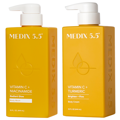 Medix 5.5 Revive + Glow Duo | Vitamin C + Niacinamide Body Wash, Vitamin C + Turmeric Body Cream