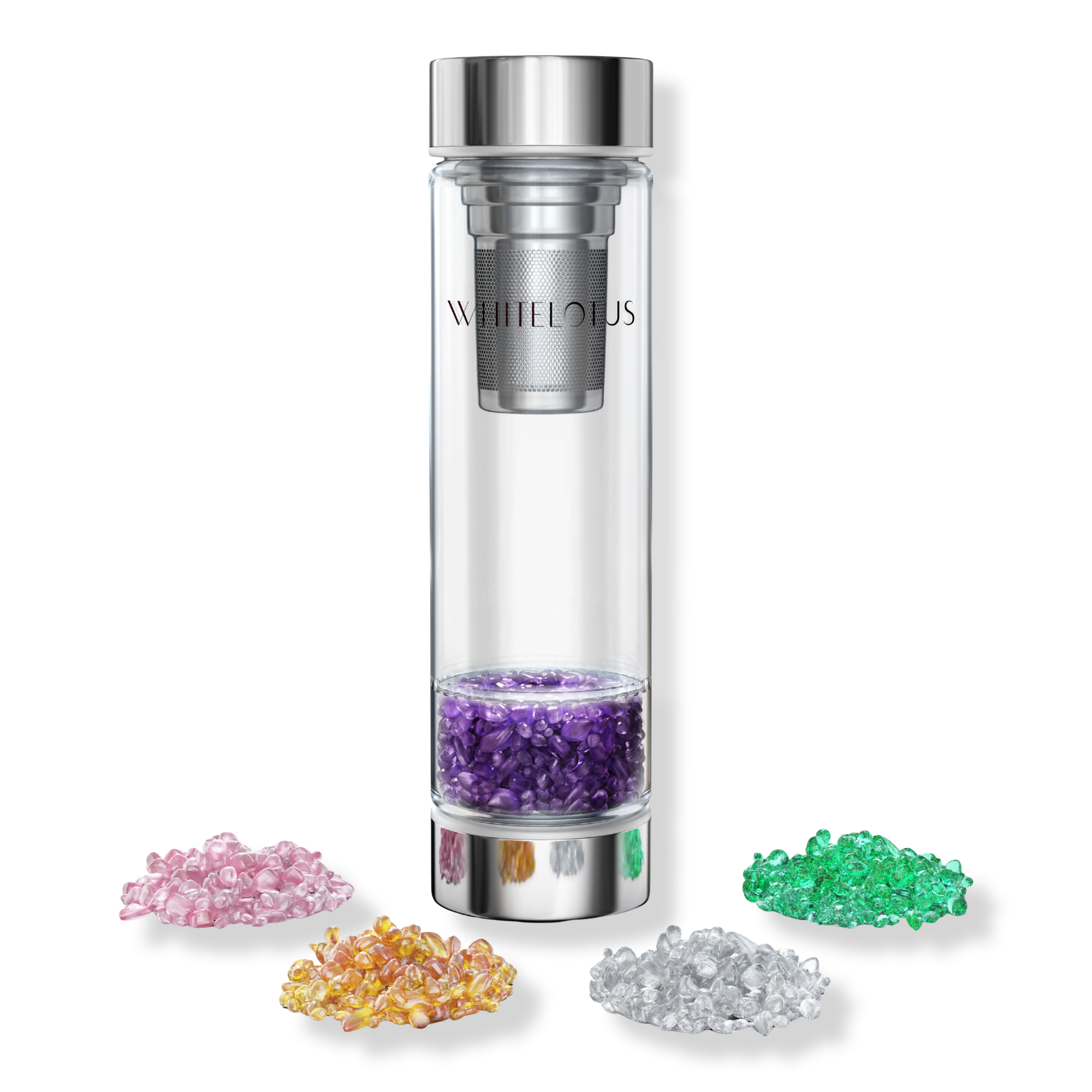 White Lotus Beauty Crystal Healing Water Bottle 5 Sacred Stones Luxury Glass Tea Infuser #1