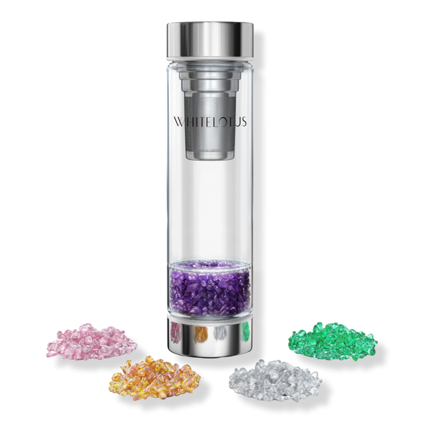 White Lotus Beauty Crystal Healing Water Bottle 5 Sacred Stones Luxury Glass Tea Infuser #1