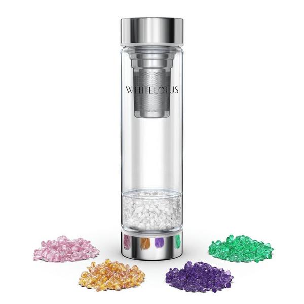 White Lotus Beauty Crystal Healing Water Bottle 5 Sacred Stones Luxury Glass Tea Infuser #2
