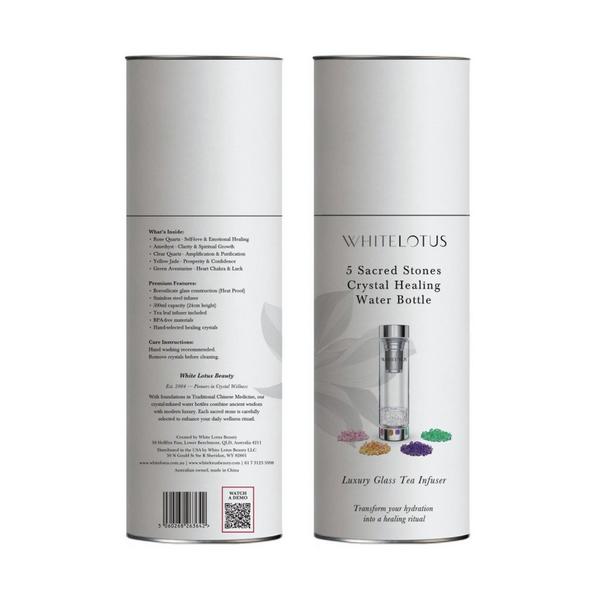 White Lotus Beauty Crystal Healing Water Bottle 5 Sacred Stones Luxury Glass Tea Infuser #3
