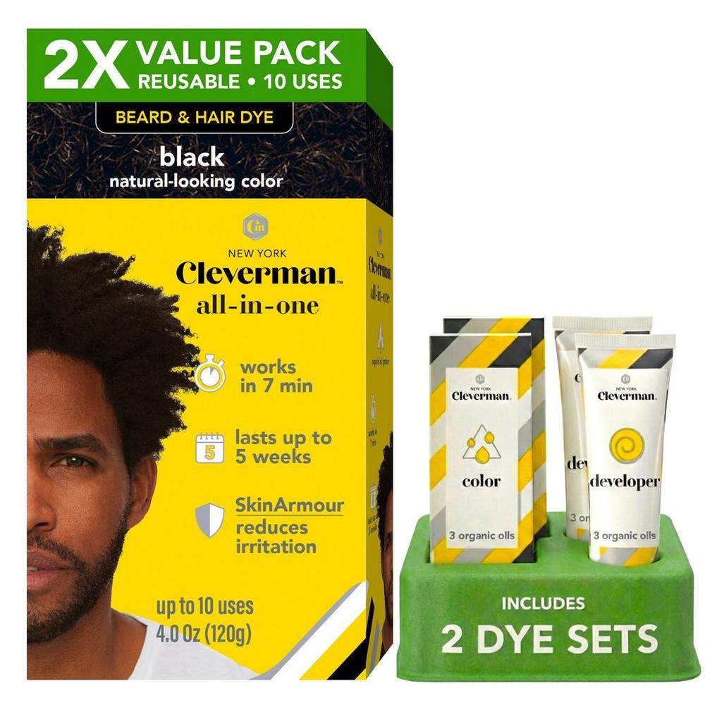 Cleverman 2X Pack Coarse & Coily Hair Reusable Beard Dye Kit