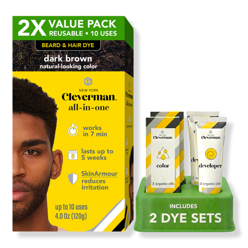2X Pack Coarse & Coily Hair Reusable Beard & Hair Dye Kit - Dark Brown