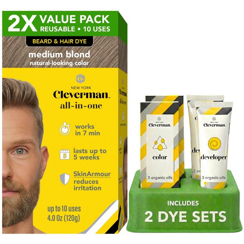 Cleverman - Medium Blond 2X Pack Reusable Beard & Hair Dye Kit