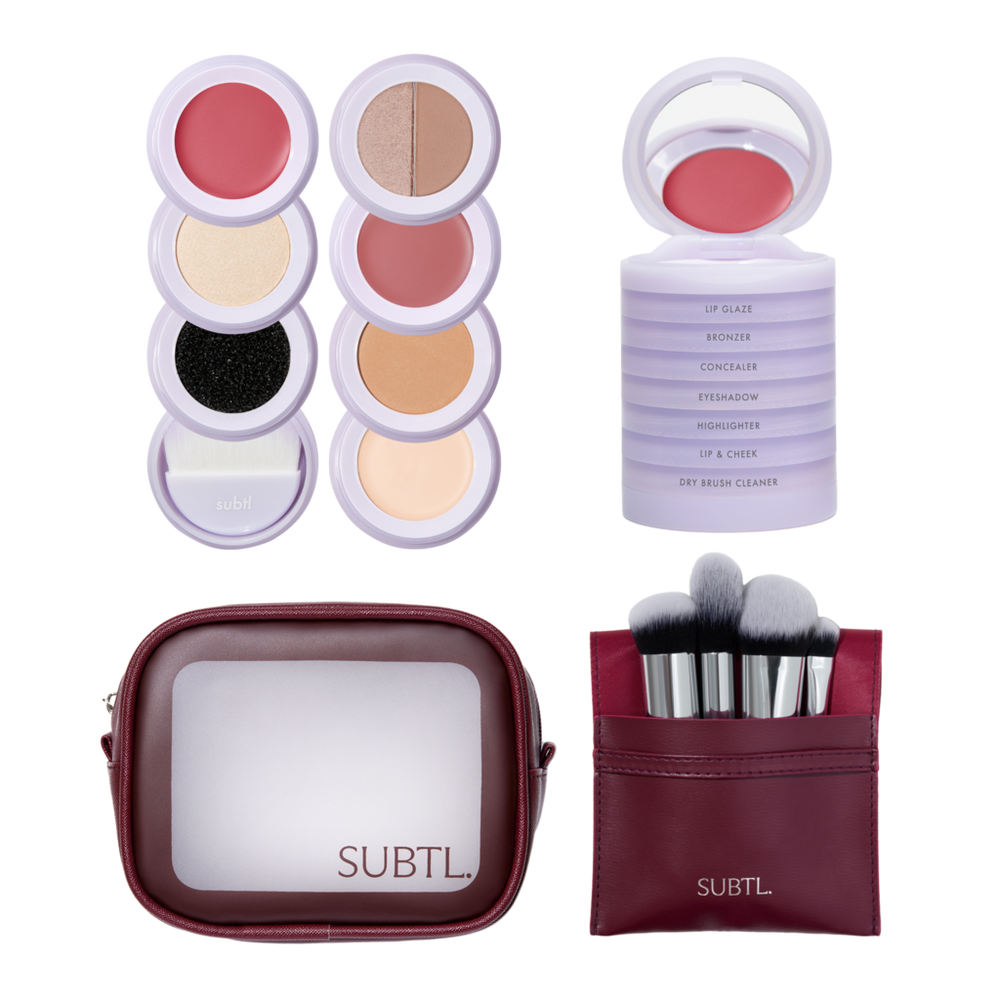 SUBTL. Beauty 7-in-1 Full Face Makeup Stack with Brush Set and Travel Bag