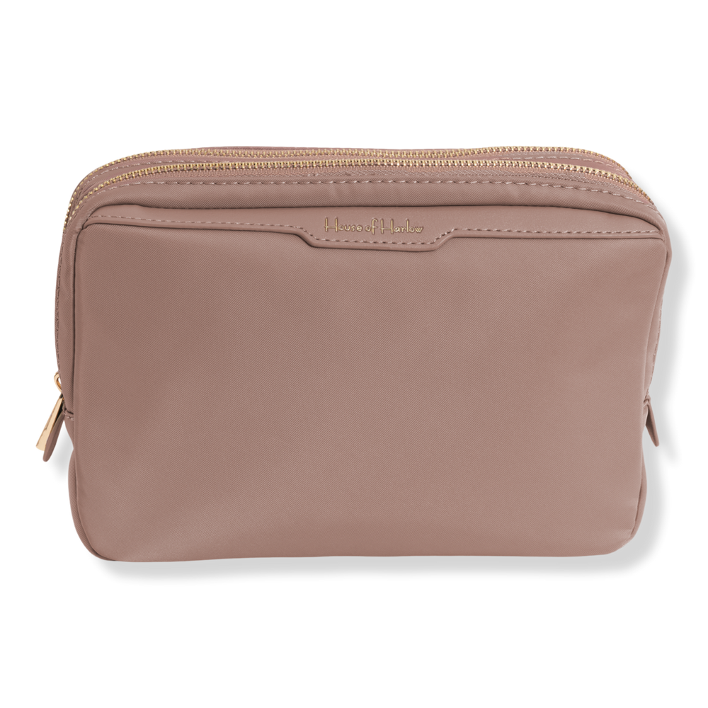 House of Harlow 1960 The Twill Nylon Double Compartment Cosmetic Bag - Taupe