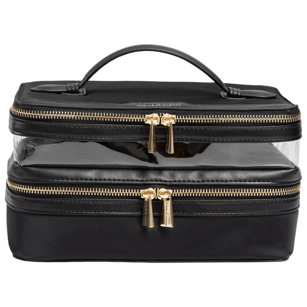 House of Harlow 1960 The Twill Nylon Double Compartment Toiletry Train Case