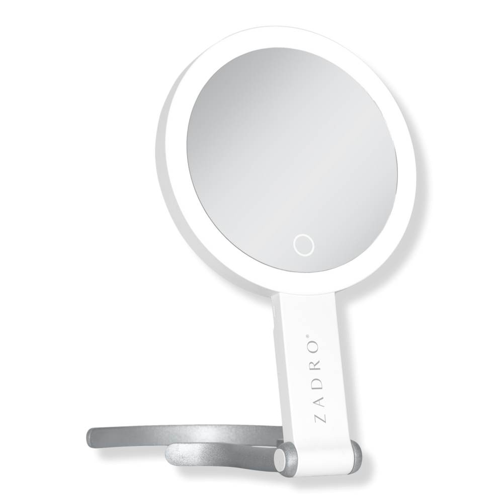 Zadro Multi-Position LED Lighted Hand Mirror with 10X/1X - White/Silver