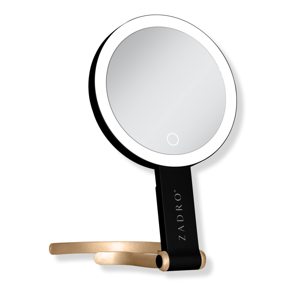Zadro Multi-Position LED Lighted Hand Mirror with 10X/1X - Black/Gold