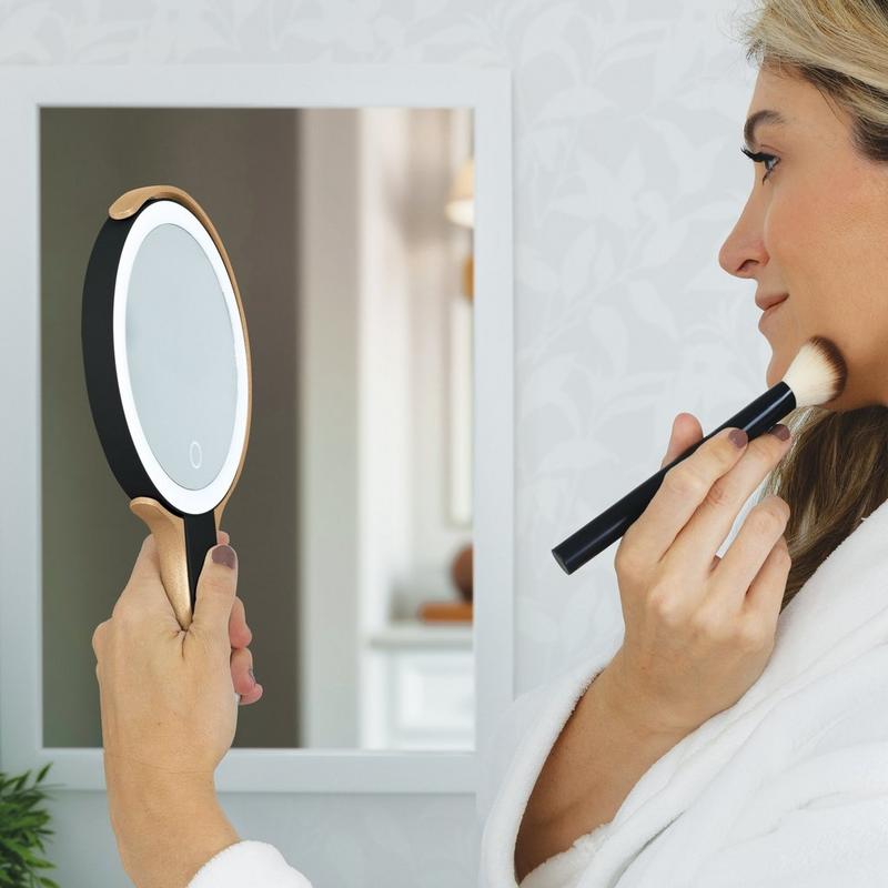 Zadro - Black/Gold Multi-Position LED Lighted Hand Mirror with 10X