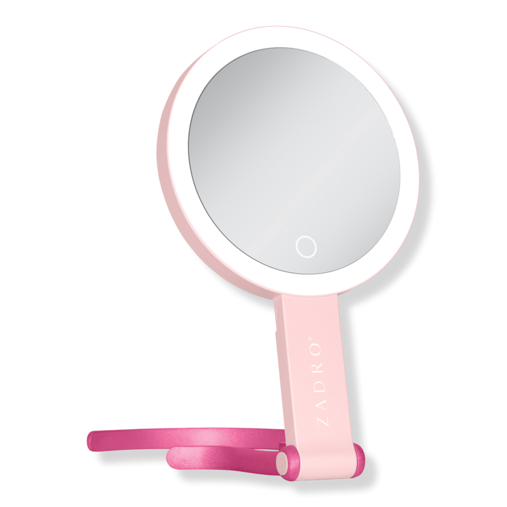 Zadro Multi-Position LED Lighted Hand Mirror with 10X/1X - Pink/Pink