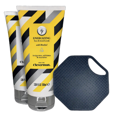 Cleverman Men’s Energizing & Sensitive Face & Beard Scrub Set + Free Silicone Face Scrubber