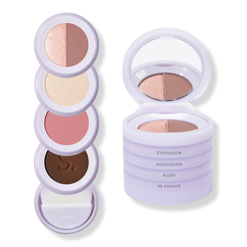 SUBTL. Beauty 4-in-1 Stack with Powder Foundation, Eyeshadow, Blush, and Highlighter - Deepest 2N
