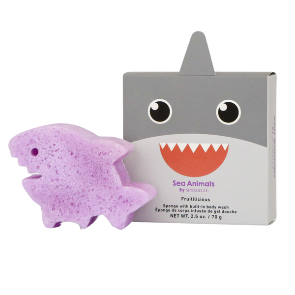 SPONGELLE Sea Animals Sammy Shark Body Wash Infused Bath & Shower Loofah for Kids Baby Essentials #1