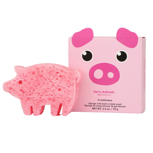 SPONGELLE Farm Animals Peggy Pig Body Wash Infused Bath & Shower Loofah for Kids Baby Essentials #1