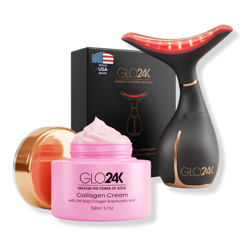 Glo24k - Neck & Face LED Beauty Massager + Collagen Neck Cream