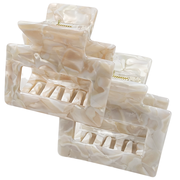 Pink Pewter Square Marbled Claw Hair Clips #1