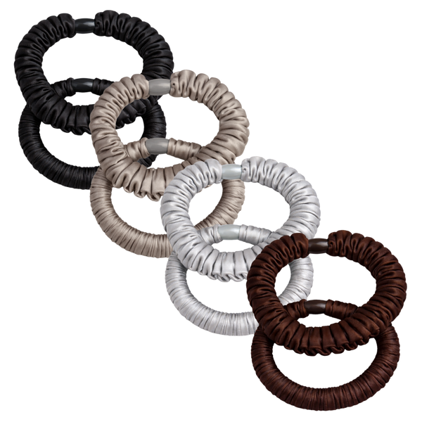 Pink Pewter Soft Satin Ruffle Elastics - 4 Set Pack #1