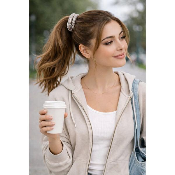 Pink Pewter Soft Satin Ruffle Elastics - 4 Set Pack #3